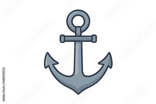 Anchor vector illustration. Flat cartoon icon of a nautical marine symbol for boat ship or yacht. Heavy metal equipment for harbor, sea, ocean. Isolated graphic design element.