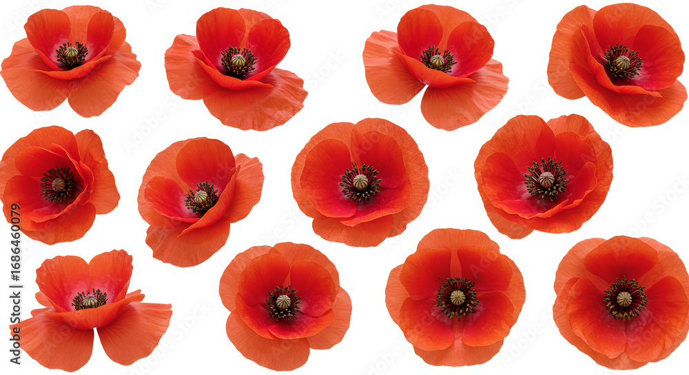 Red poppies vibrant floral pattern transparent background Red poppies vibrant floral pattern transparent background