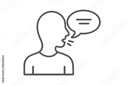 Speaking person line icon. Head profile with speech bubble symbol. Vector for communication, conversation, chat, support, feedback, voice, talk, forum, news or opinion.