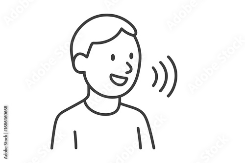 Person speaking line icon. Man talking symbol. Voice command, sound wave, speech recognition concept. Communication, chat, message, announce. Minimal vector illustration.