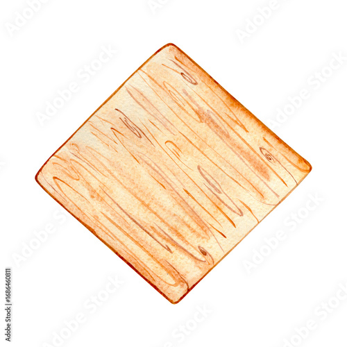 Watercolor wooden signboard, shield, banner for text. Brown hand drawn direction sign. Signs, designations for messages helping to find the way. Illustration with space for text.