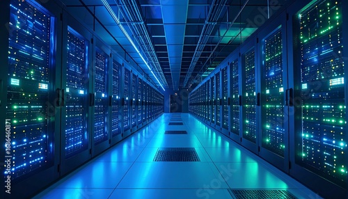 Server room, futuristic, glowing