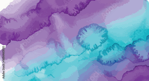 Abstract watercolor background with purple and teal brush strokes
