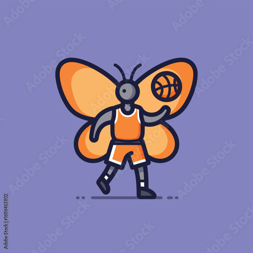 Cartoon butterfly playing basketball