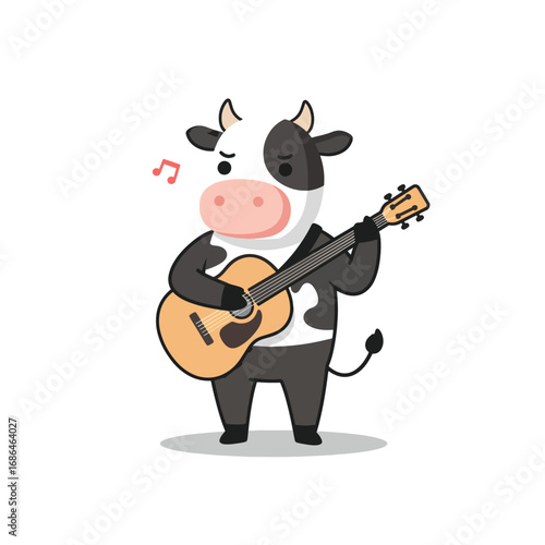 Cartoon cow playing acoustic guitar