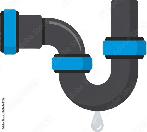 Modern household plumbing pipe with water drop concept emphasizing plumbing system functionality