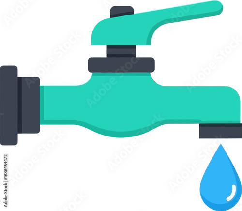 Simplified Digital Illustration of a Faucet Dispensing Water on a Black Background
