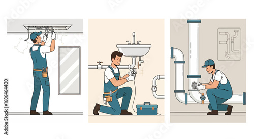 Professional plumber performing maintenance and repairs on plumbing systems in residential and