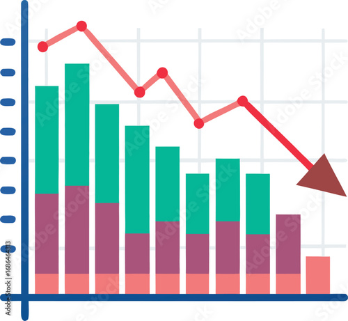 Flat Vector Of Digital Stock Chart With Downward