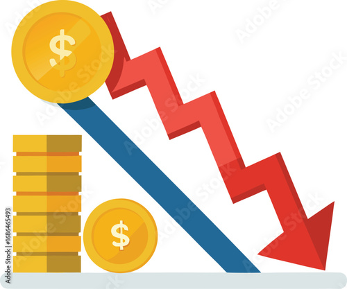 Flat Vector Of Downward Trend Arrow Crushing Coin
