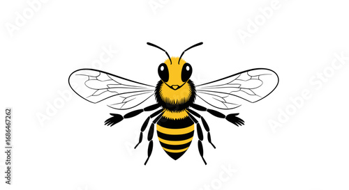 Adorable cartoon bee buzzing with energy, perfect for nature-themed kids projects or playful spring designs
