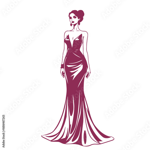 Luxury fashion girl in evening gown vector design illustration.