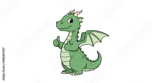 Cute green dragon giving thumbs up, perfect for children's books and animated content today