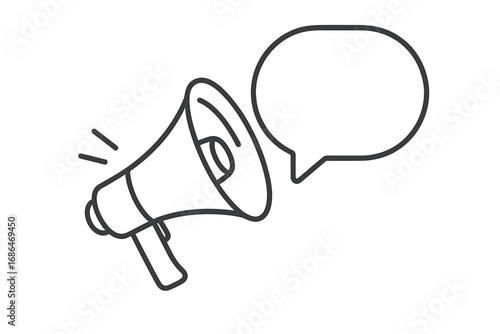 Megaphone with speech bubble vector icon. Loudspeaker for announcement, marketing, or protest. Communication, alert, and advertising symbol. Simple line art illustration design.