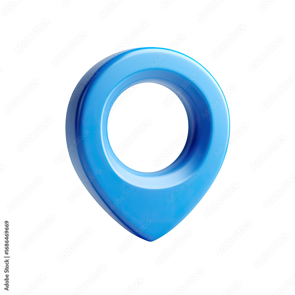 Fototapeta premium 3D stylized blue location pin icon. A smooth, rounded, vibrant blue location marker