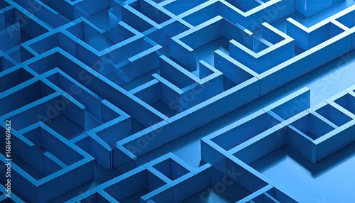 Fototapeta Naklejka Na Ścianę i Meble -  Abstract Blue Geometric Maze Pattern