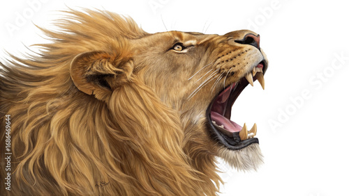 Roaring Lion Head Portrait on Transparent Background, Majestic Animal Artwork