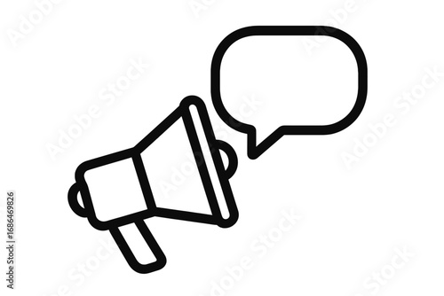 Megaphone with speech bubble line icon. Vector for websites, apps. Concept for announcement, communication, marketing, advertising, promotion, alert, news, social media. Loudspeaker.