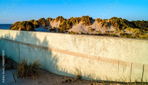 Fototapeta Naklejka Na Ścianę i Meble -  Coastal Dune Landscape with Pale Green Wall