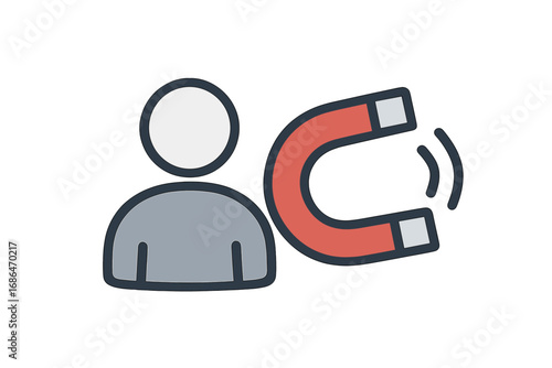 Customer Engagement Magnet Icon, User Attraction Concept, Marketing Lead Generation, Audience Retention, Vector Illustration, Flat Design, CRM Strategy, Business Growth Symbol, Isolated Clipart