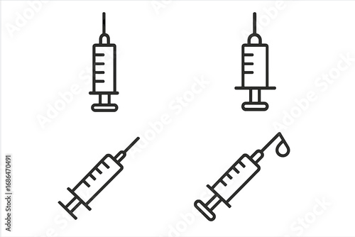 Syringe Line Icon Set, Minimal Medical Injection Needle Vector, Vaccine and Healthcare Outline Symbols for Web, App, Banner, Medical Card, Infographic, Digital Health Interface, Editable Stroke