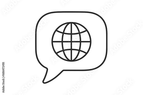 Global communication icon. International language, translation service concept. Speech bubble with globe. World wide web, internet chat, global network vector illustration.