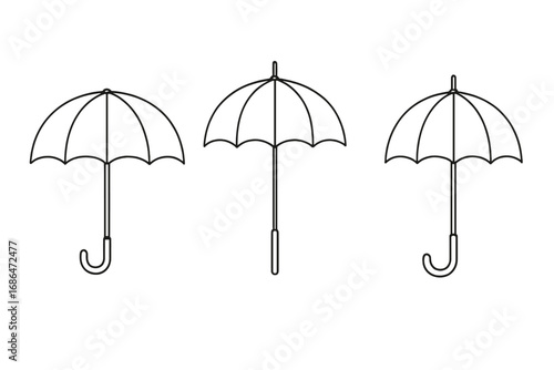 Umbrella parasol bumbershoot pictogram thin line vector illustration. Cartoon style rain protection collection. Transparent background. Ordered set. Weather icon concept. No text.