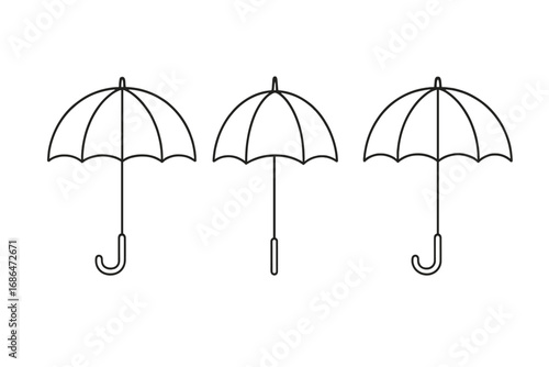 Thin Line Vector Illustration of Umbrella, Parasol, Bumbershoot Collection. Minimalist Cartoon Set with Transparent Background. Rain Protection, Weather Elements, Ordered Arrangement, No Text