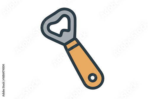 Wine bottle opener icon with filled outline, vintage bottle opener tool for graphic design, apps, adverts, and various cards, cartoon style vector illustration, transparent background, ordered set
