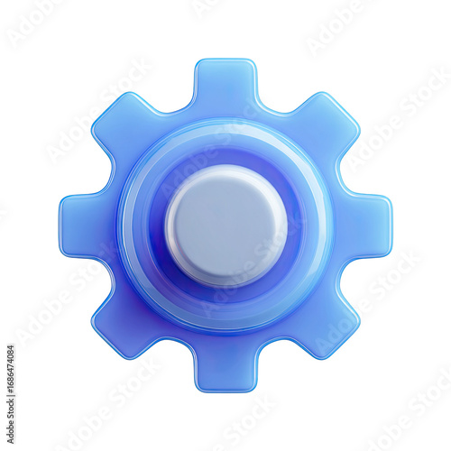 3D rendered light-blue gear icon, smooth, polished look