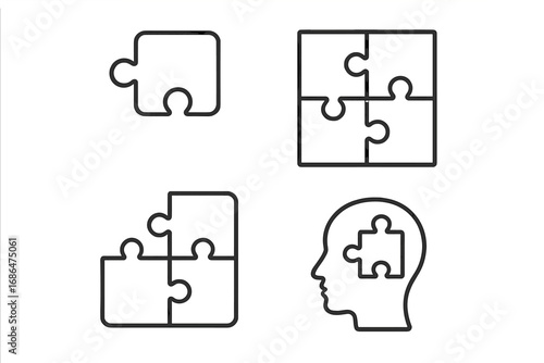 Puzzle outline icon collection, editable stroke vector design, ideal for infographics, articles, books, flyers, banners, educational and conceptual graphics, cartoon style