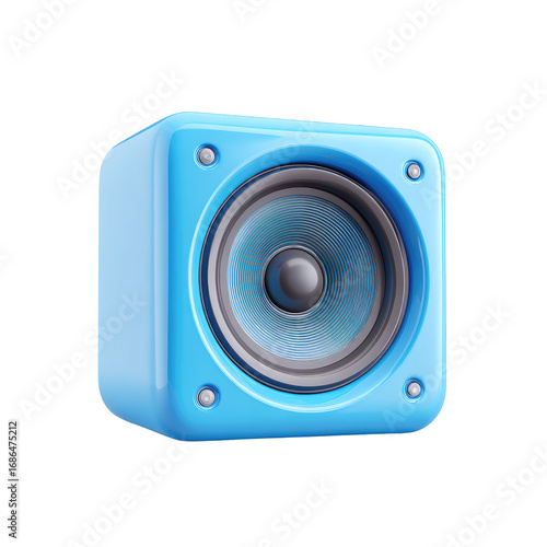 Light-blue square speaker icon, 3D style
