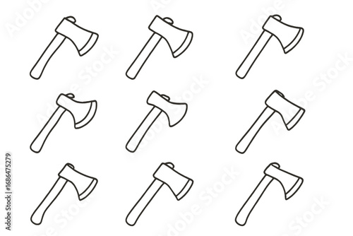 Simple linear axe icon pattern. Minimalistic pictogram for web and graphic design. Vector cartoon illustration of lumberjack tool or weapon for chopping wood. Outline drawing set.