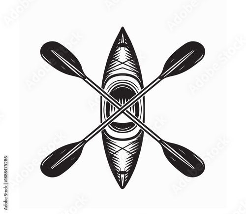 Kayak and Two Crossed Paddles Vector Illustration Outdoor Adventure Design