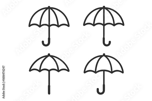 Umbrella outline icon set. Simple vector parasol collection. Bumbershoot line art for weather apps and graphic design. Rain protection symbol. Minimalist pictogram element.