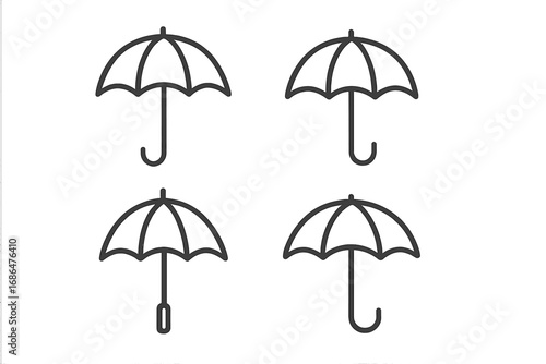 Umbrella line icon set. Simple parasol and bumbershoot vector pictogram collection for web, app, and print. Weather concept symbol for rain or sun protection. Isolated.