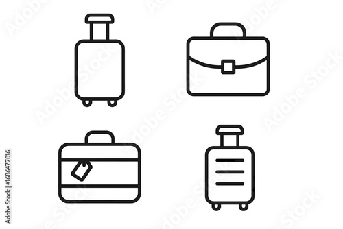 Travel and business luggage line icon set. Suitcase, briefcase, and baggage symbols. Minimalistic linear pictogram pack for web, graphic design, journey and vacation concepts.