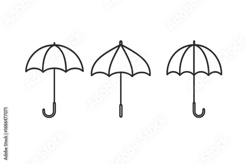Vector set of umbrella, parasol, and bumbershoot symbols. Thin line cartoon illustration collection with transparent background. Rain protection icons, weather accessories, outdoor gear