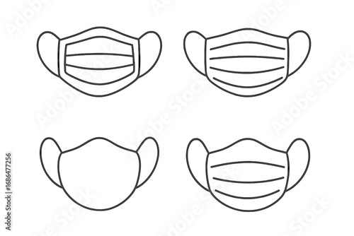Medical face mask line icon set. Surgical protective masks vector collection. Health safety, virus and pandemic prevention thin line art illustrations for web and apps.