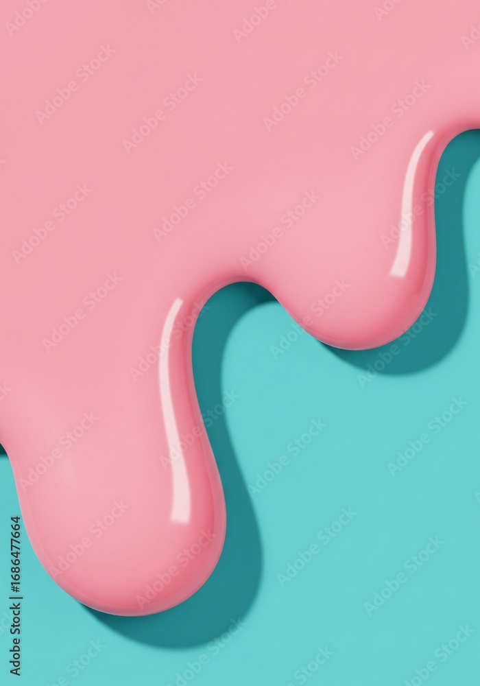Obraz premium Abstract pastel pink paint dripping on a vibrant turquoise background with shadow
