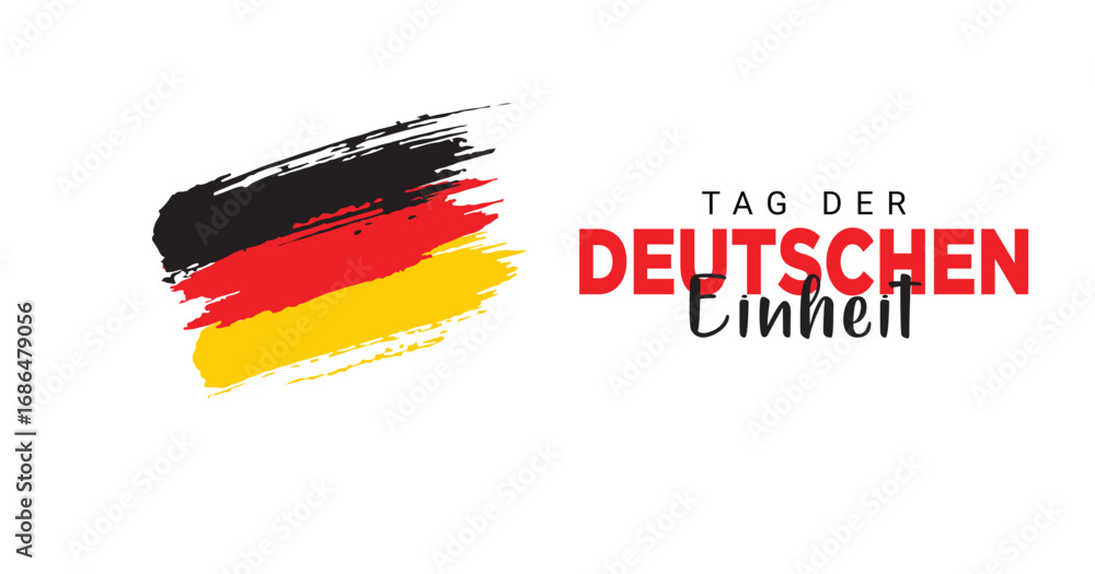 Obraz premium Tag der Deutschen Einheit und deutsche Flaggen auf weißem Hintergrund. Bannergestaltung zum Tag der Deutschen Einheit.
