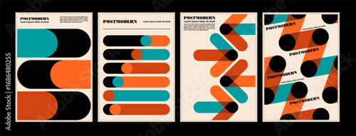 Artworks, posters inspired postmodern of vector abstract dynamic symbols with bold geometric shapes, useful for web background, poster art design, magazine front page, hi-tech print, cover artwork