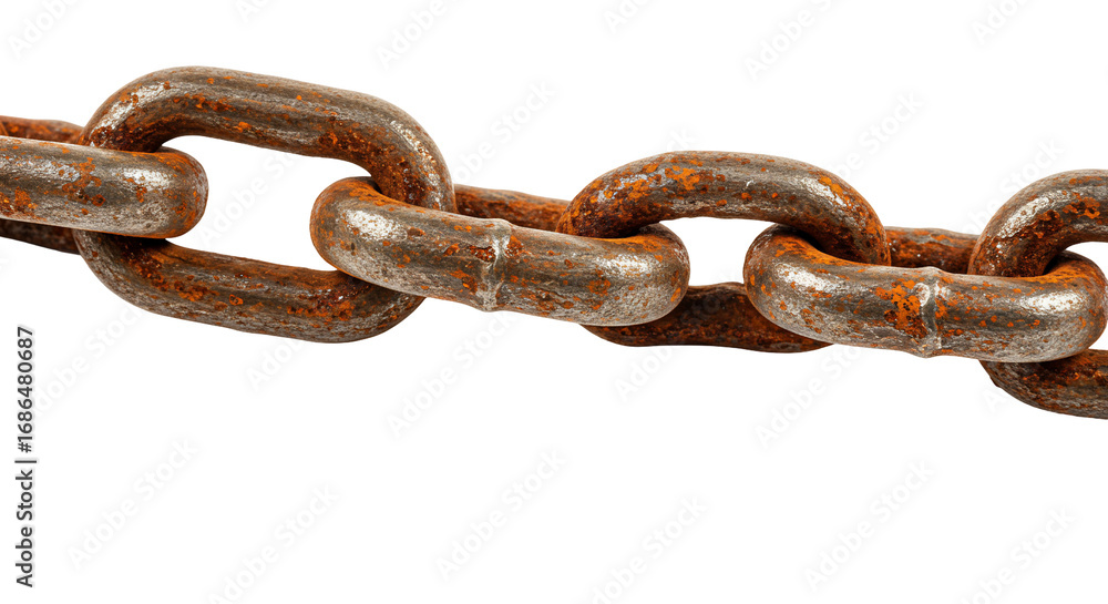 Fototapeta premium Rusty metal chain link detail closeup image with transparent background