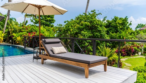 Tropical outdoor patio furniture by pool