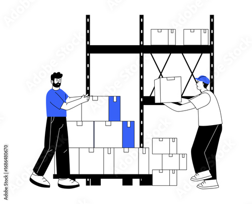 A sketchy style illustration depicting a person arranging cartons 
