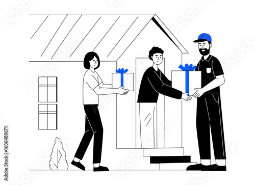 A drawing style illustration representing gift delivery 