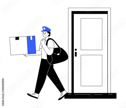 Hand drawn style illustration showing a delivery boy 