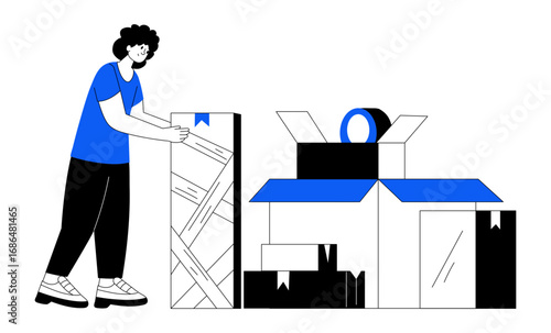  Hand drawn illustration showing pa acking worker 
