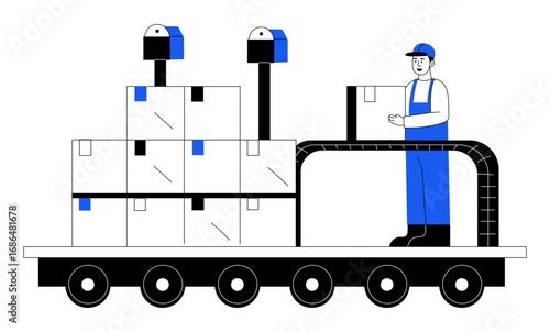 Hand drawn illustration showing an assembly worker 
