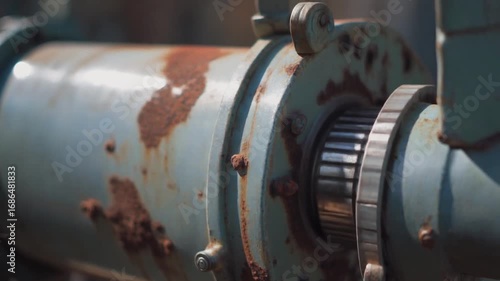 Rusting industrial machinery close-up